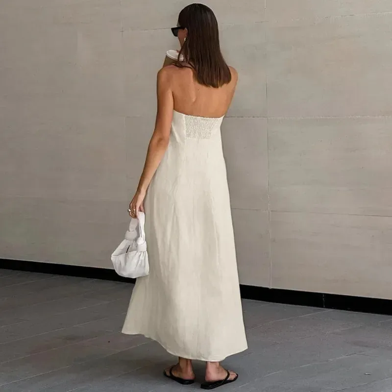 Habiba® | Khaki Linen A-Line Dress With Pockets