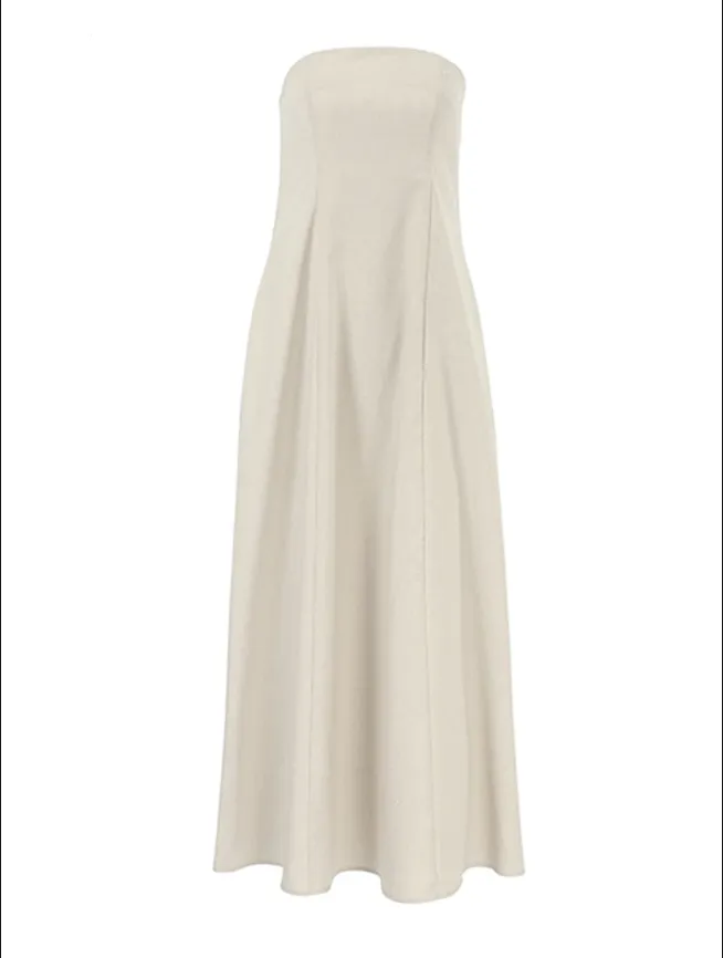 Habiba® | Khaki Linen A-Line Dress With Pockets