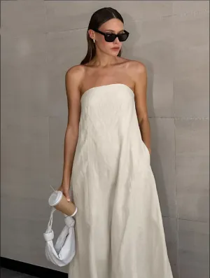 Habiba® | Khaki Linen A-Line Dress With Pockets