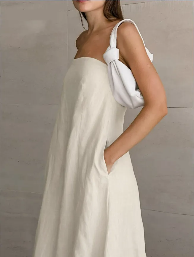 Habiba® | Khaki Linen A-Line Dress With Pockets