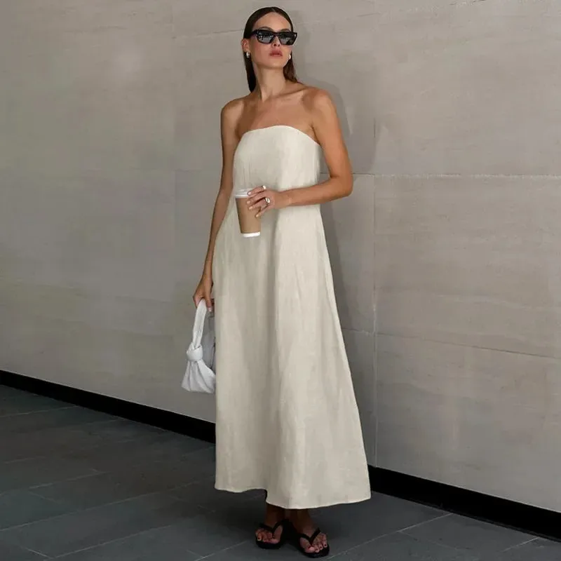 Habiba® | Khaki Linen A-Line Dress With Pockets