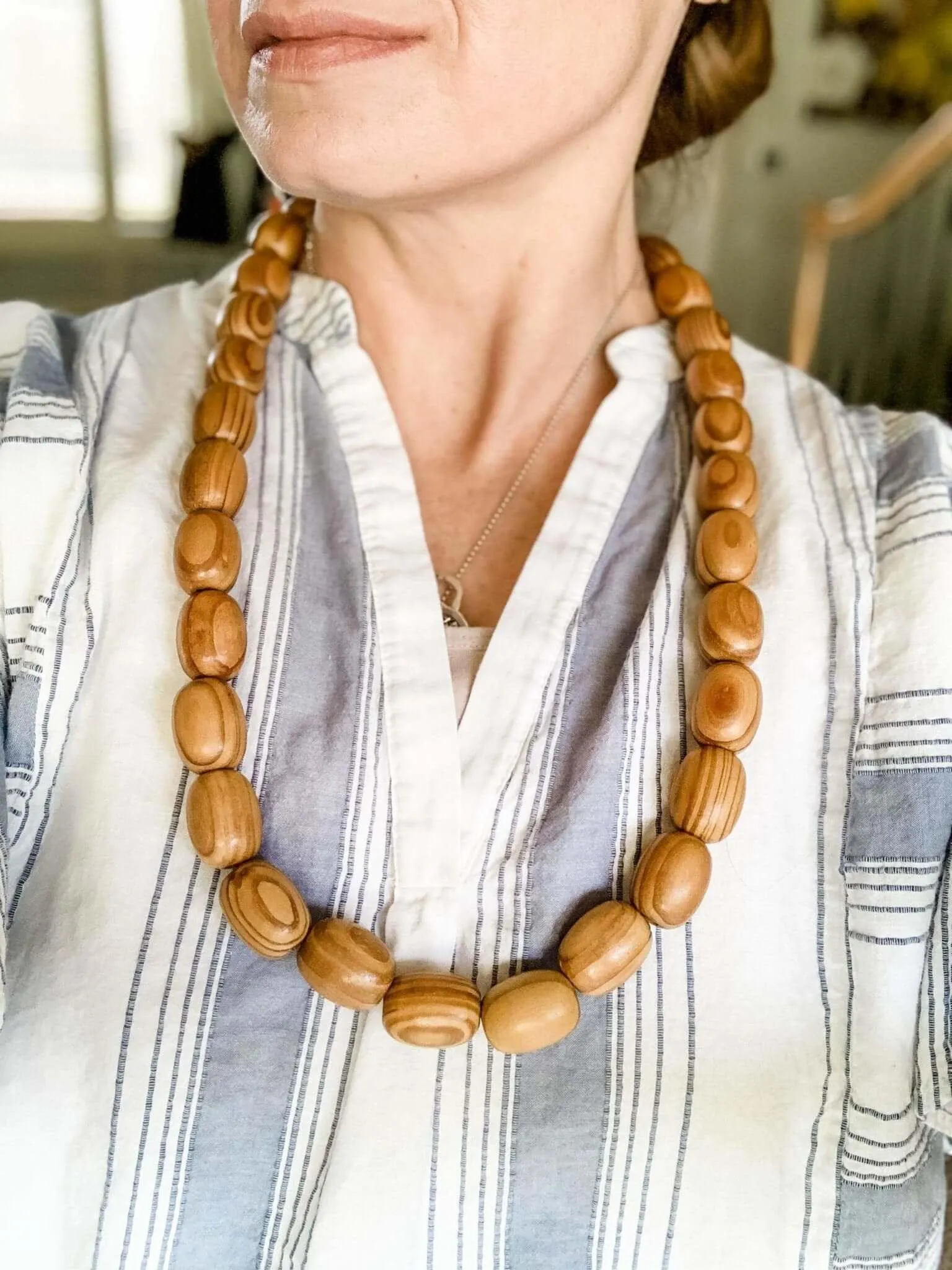 Handcrafted Wooden Oval Bead Necklace
