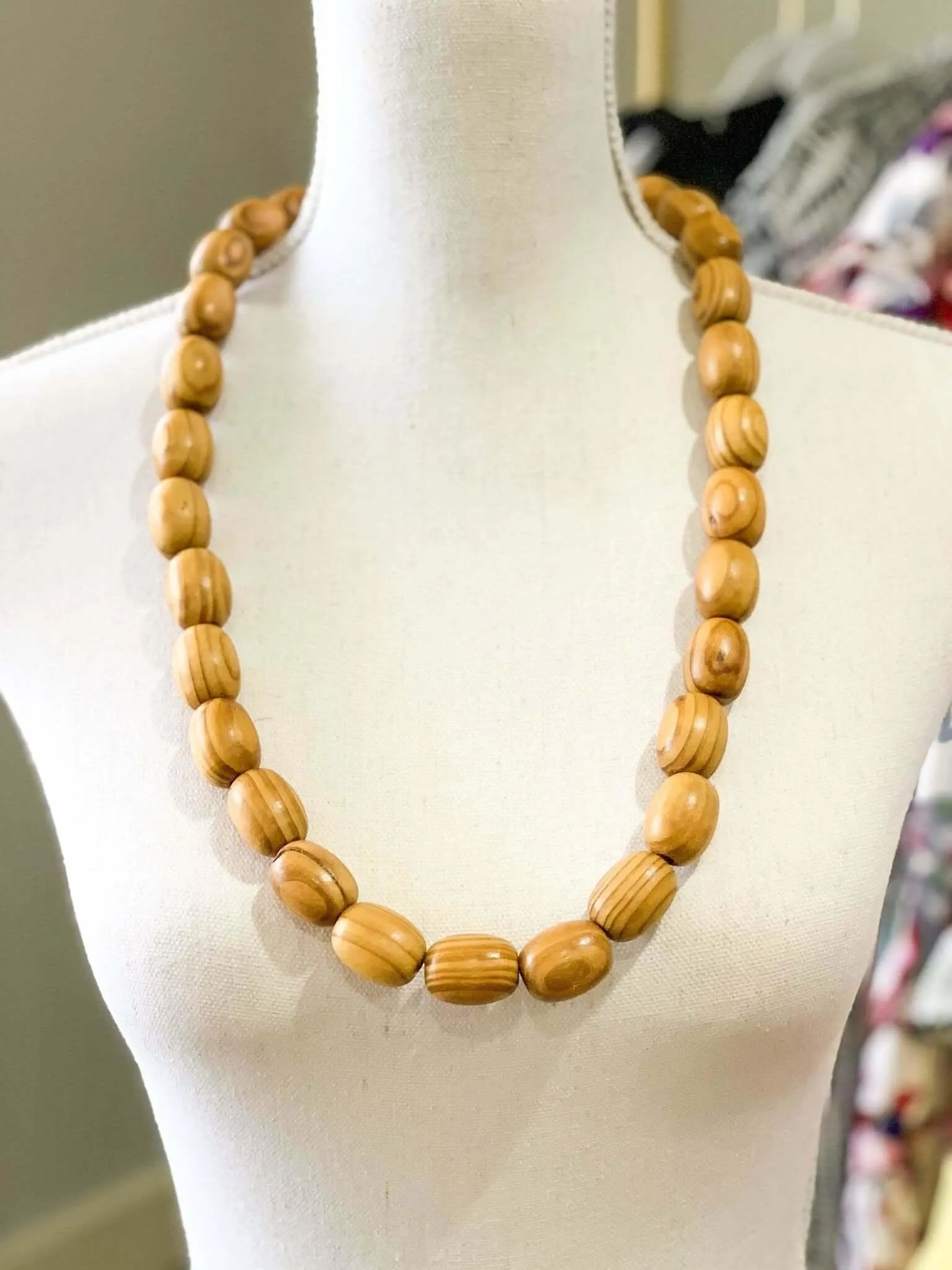 Handcrafted Wooden Oval Bead Necklace