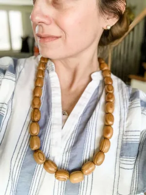 Handcrafted Wooden Oval Bead Necklace
