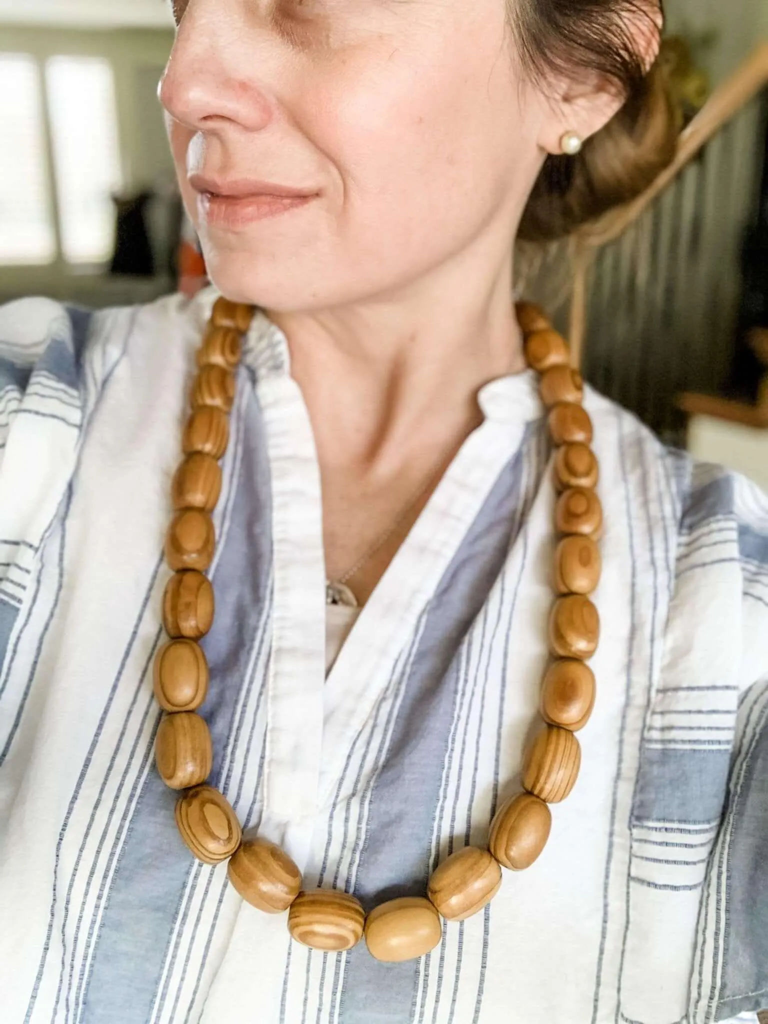 Handcrafted Wooden Oval Bead Necklace