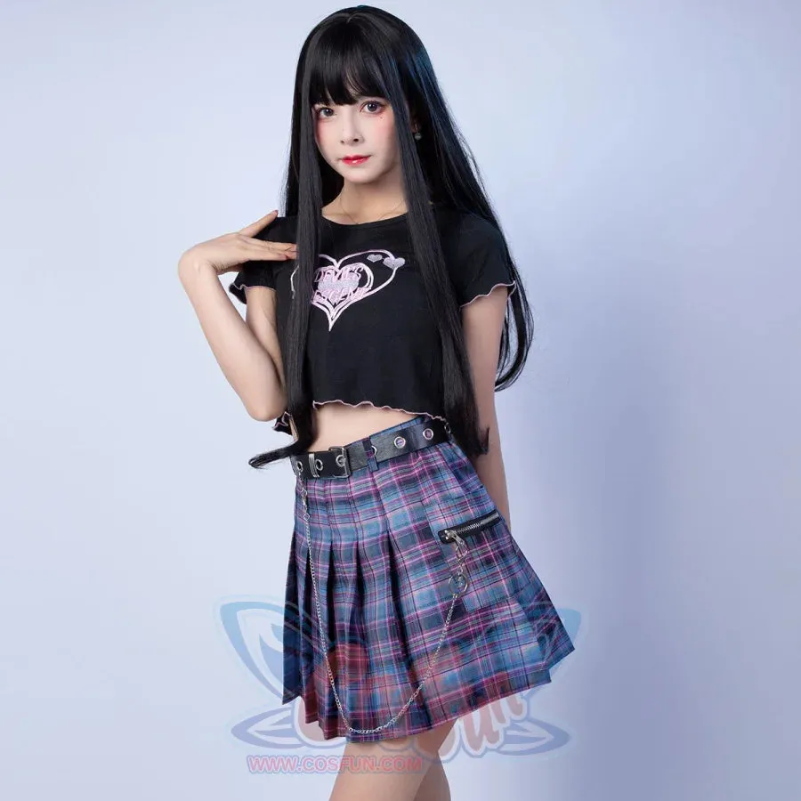 Harajuku Plaid JK Skirt Women High Waist Mini Tennis A-line Skirts J30084