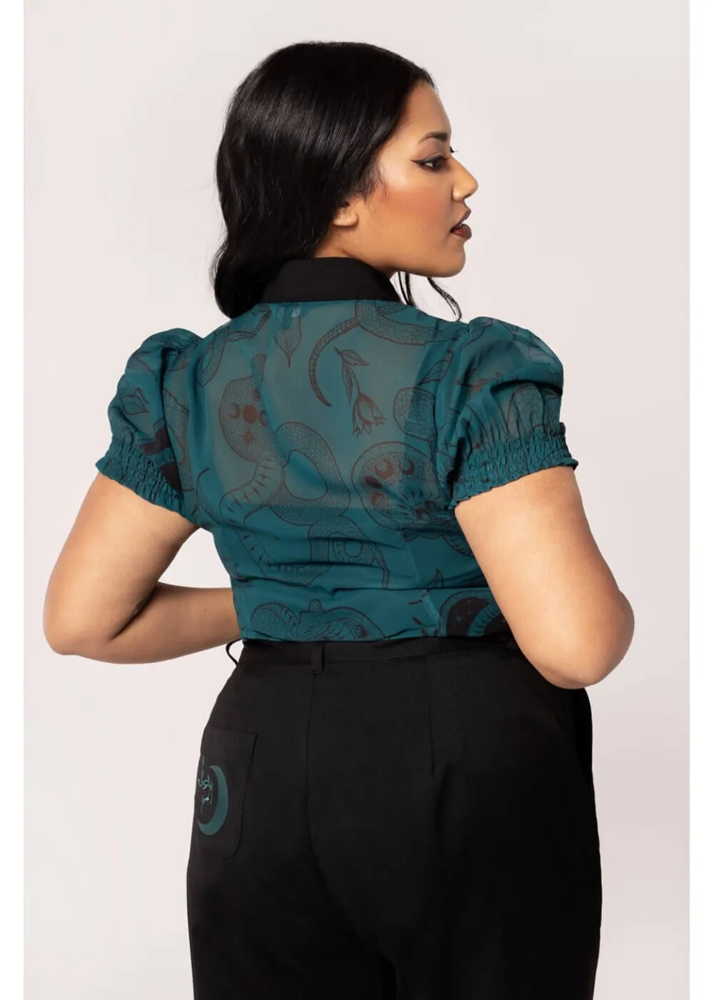 Hell Bunny Venom Snake 40's Blouse Green