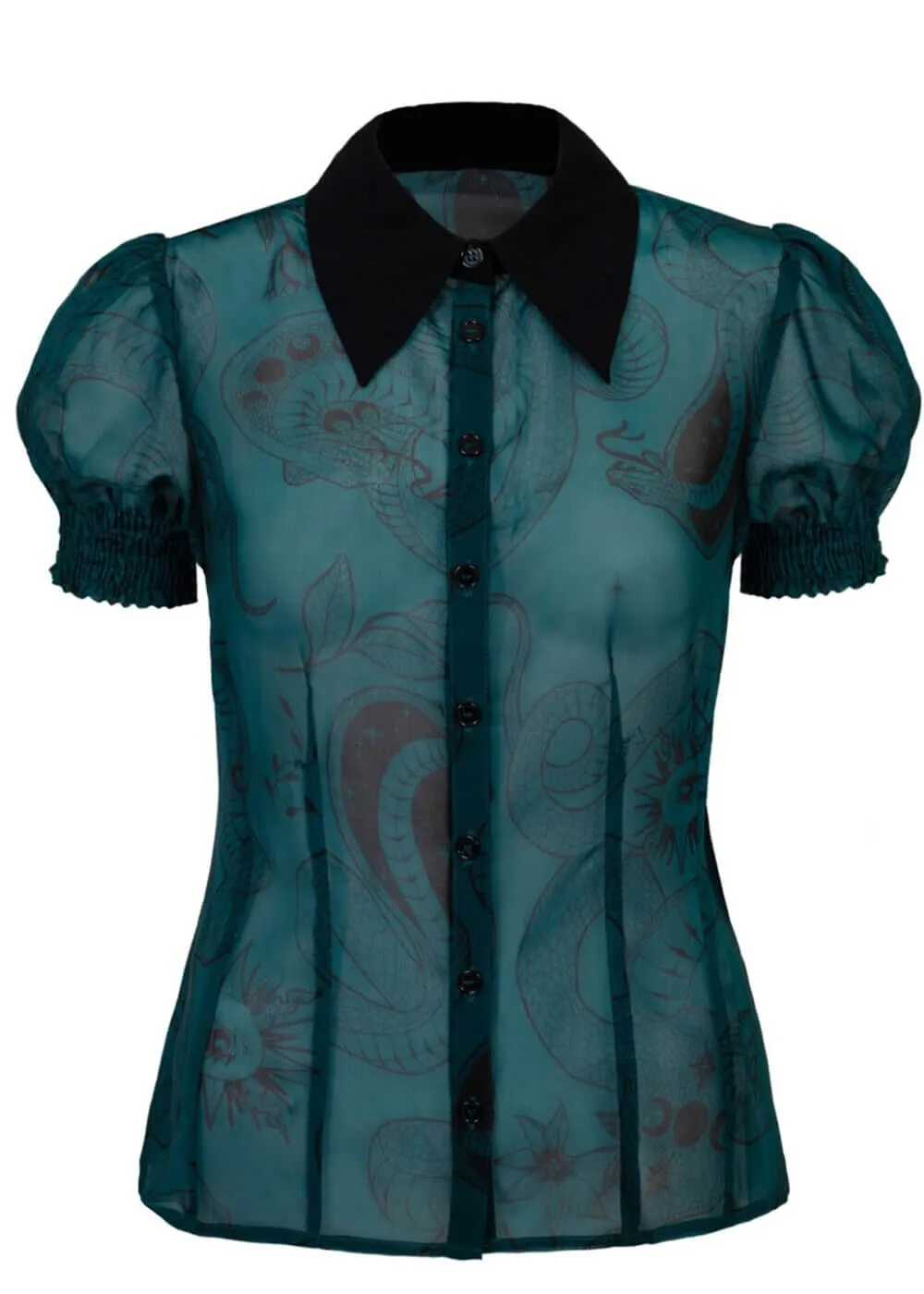 Hell Bunny Venom Snake 40's Blouse Green