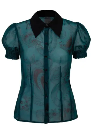 Hell Bunny Venom Snake 40's Blouse Green