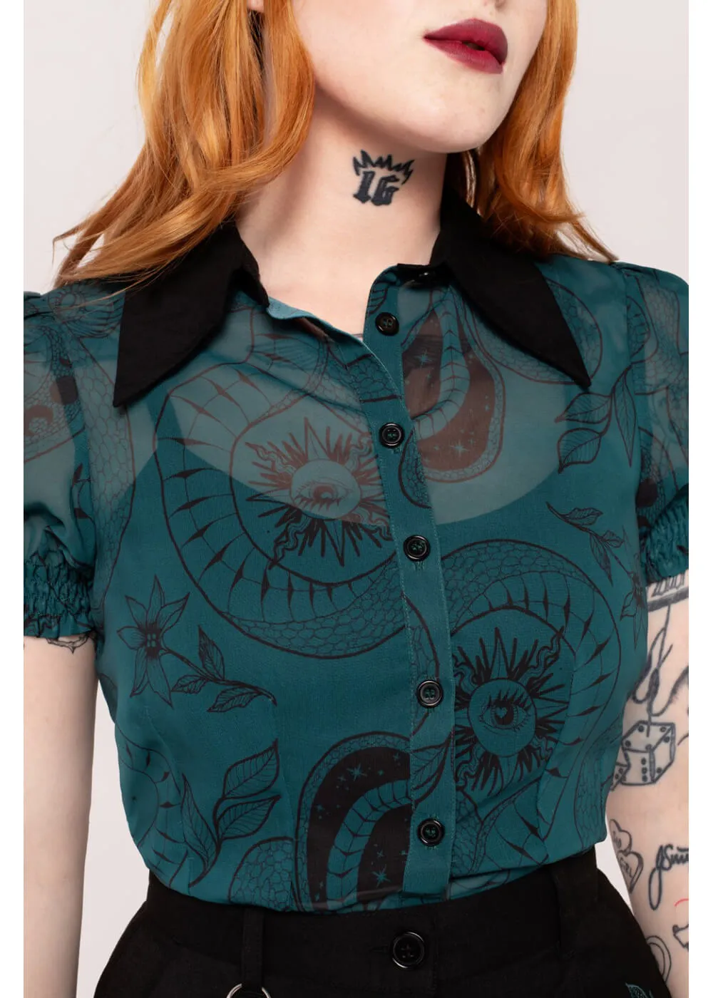 Hell Bunny Venom Snake 40's Blouse Green