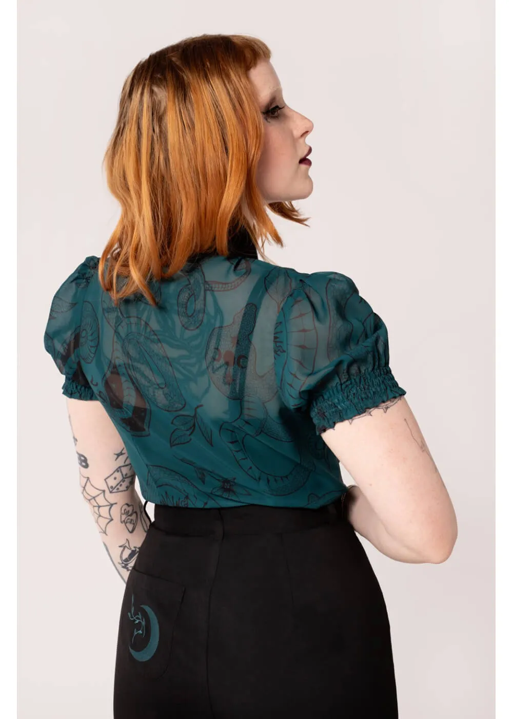 Hell Bunny Venom Snake 40's Blouse Green