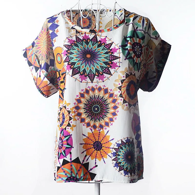 High Heart Printed Women Blouses Short Sleeve Chiffon Blouse Plus Size Tops Shirt Women