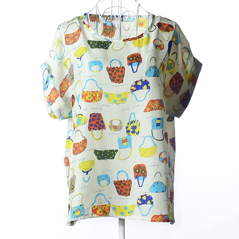 High Heart Printed Women Blouses Short Sleeve Chiffon Blouse Plus Size Tops Shirt Women