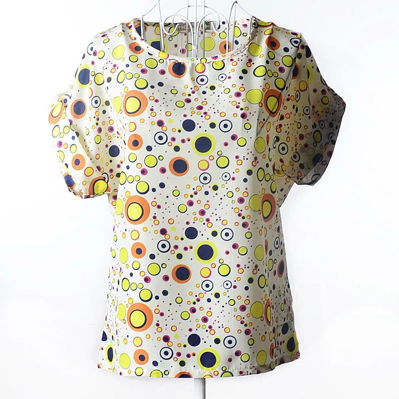 High Heart Printed Women Blouses Short Sleeve Chiffon Blouse Plus Size Tops Shirt Women