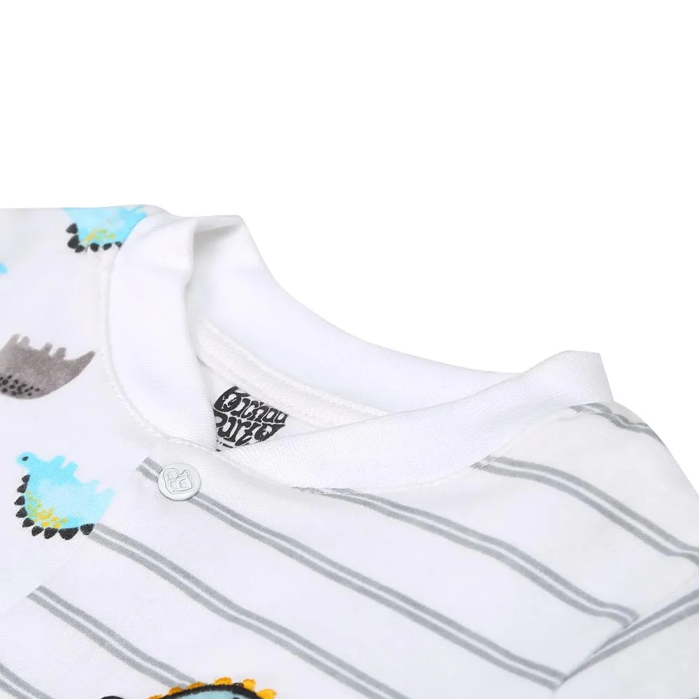 Infant Boys Romper Fancy Dino - White | Bachaa Party Baby Clothes Rompers