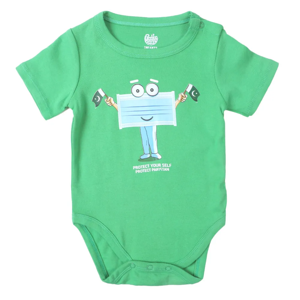 Infants Boys Basic Romper Protect Yourself - Fern Green | Bachaa Party Baby Clothes Rompers