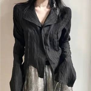 Irregular Striped Long Sleeve Button Down Blouse