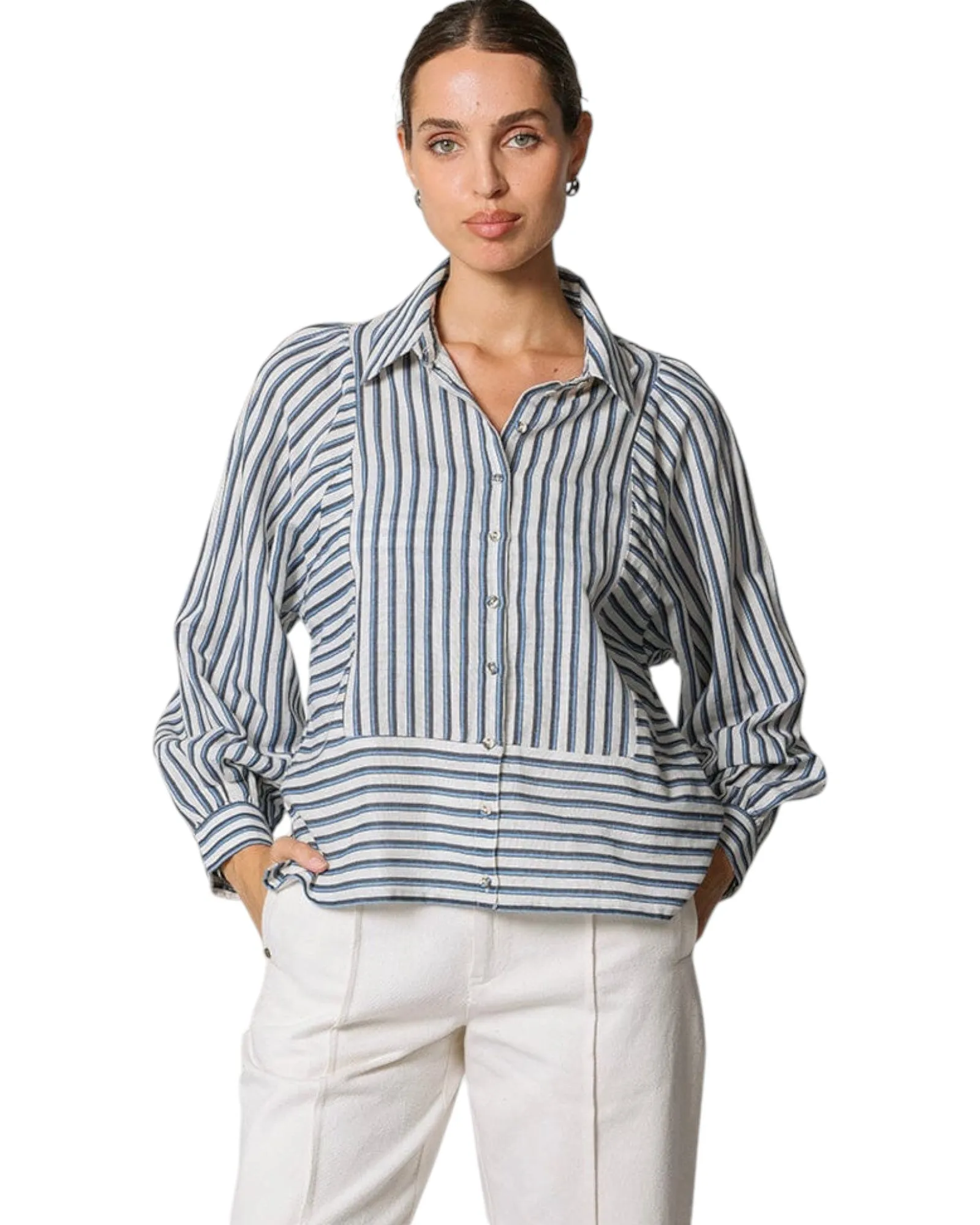 Isadora Button Front Blouse | Vintage Blue