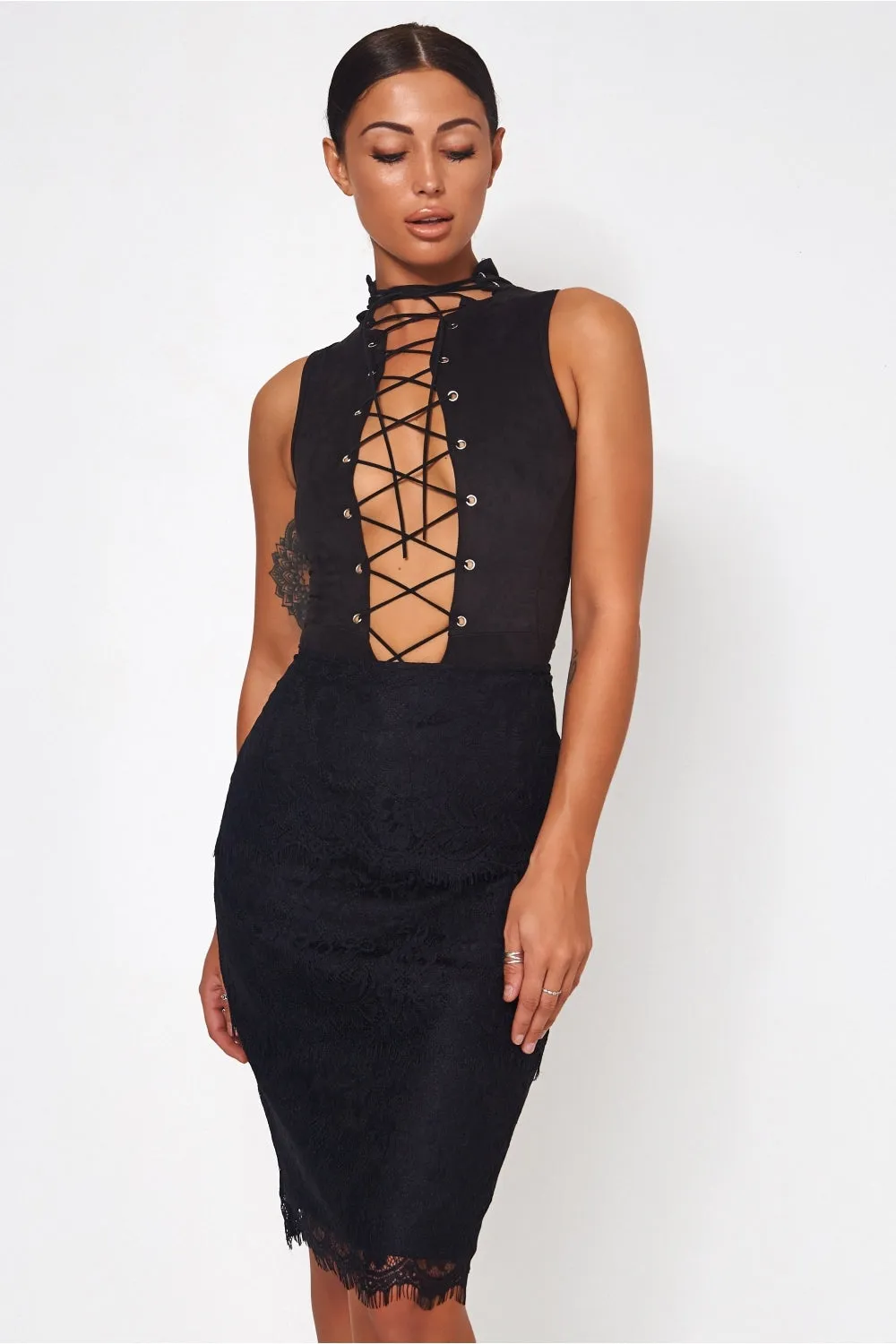 Isla Black Lace Bodycon Skirt