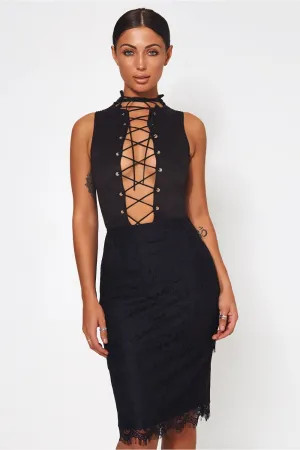 Isla Black Lace Bodycon Skirt