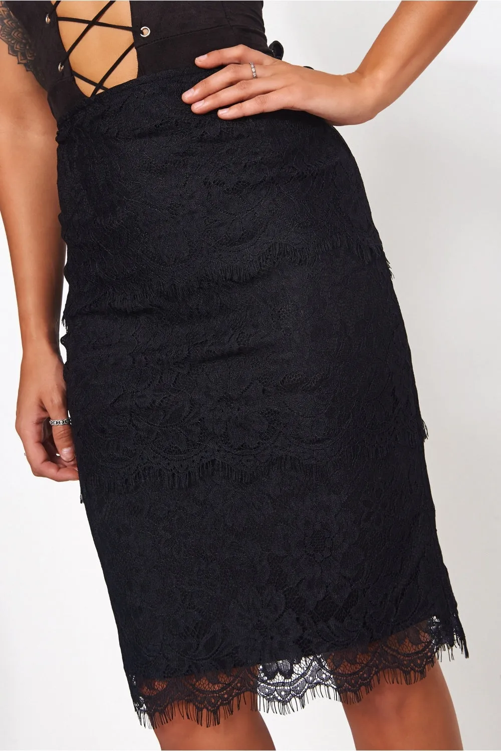 Isla Black Lace Bodycon Skirt