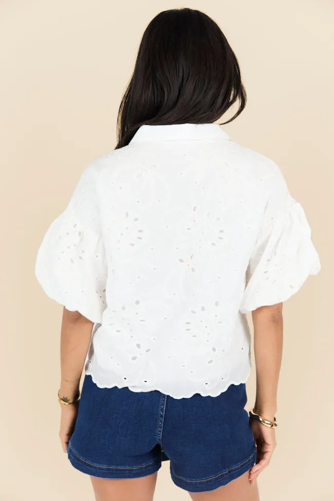 It's Delicate Ivory Eyelet Short Sleeve Button Down Blouse