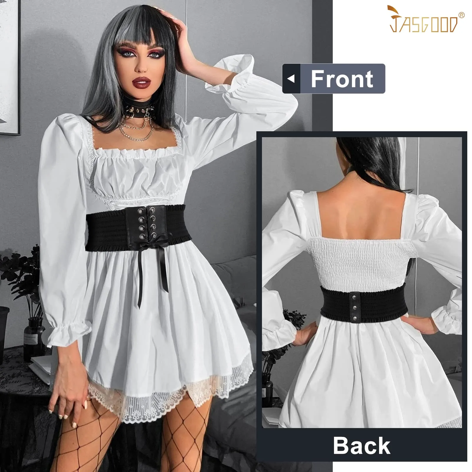 JASGOOD Women Wide Elastic Lace-up Waist Belt,Tied Costume Corset Waist Belt for Dress