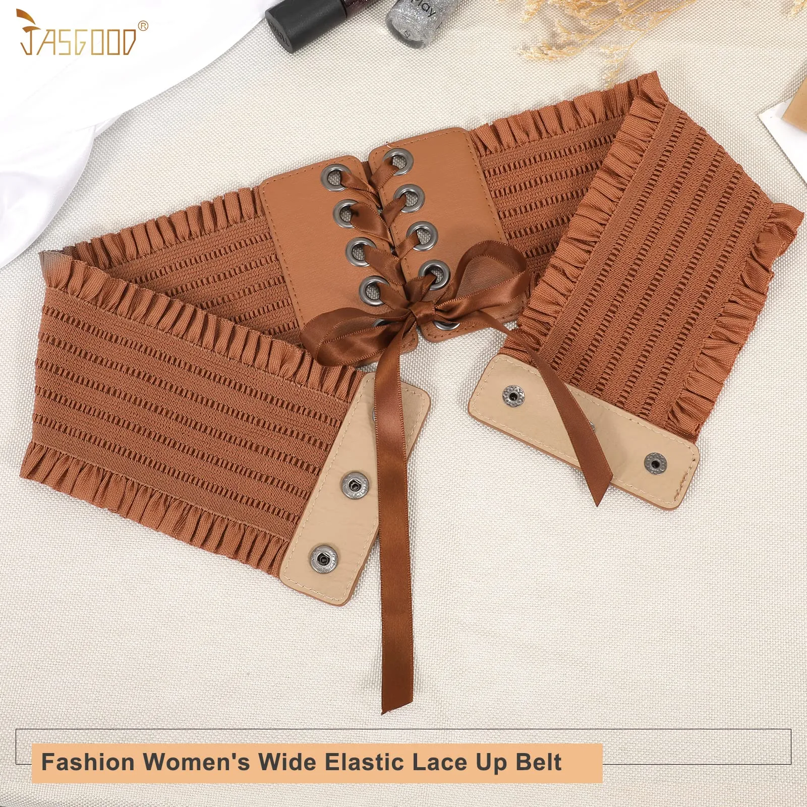 JASGOOD Women Wide Elastic Lace-up Waist Belt,Tied Costume Corset Waist Belt for Dress