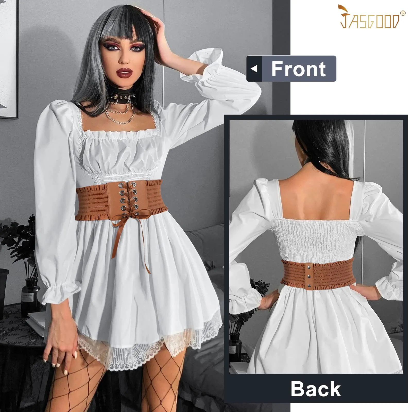 JASGOOD Women Wide Elastic Lace-up Waist Belt,Tied Costume Corset Waist Belt for Dress
