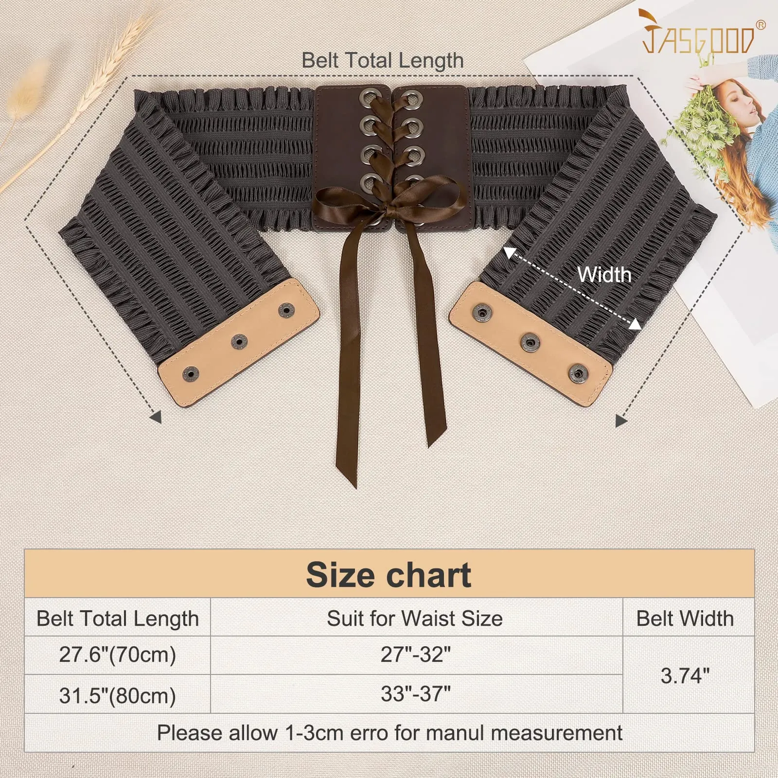 JASGOOD Women Wide Elastic Lace-up Waist Belt,Tied Costume Corset Waist Belt for Dress