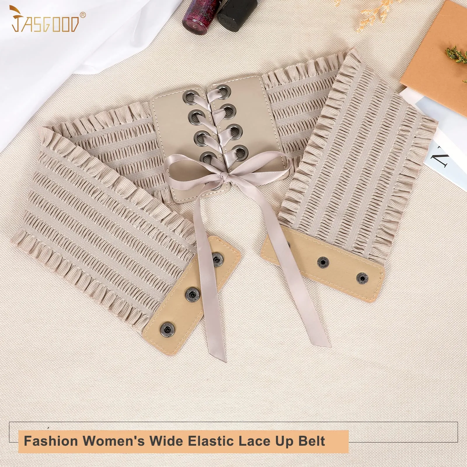 JASGOOD Women Wide Elastic Lace-up Waist Belt,Tied Costume Corset Waist Belt for Dress