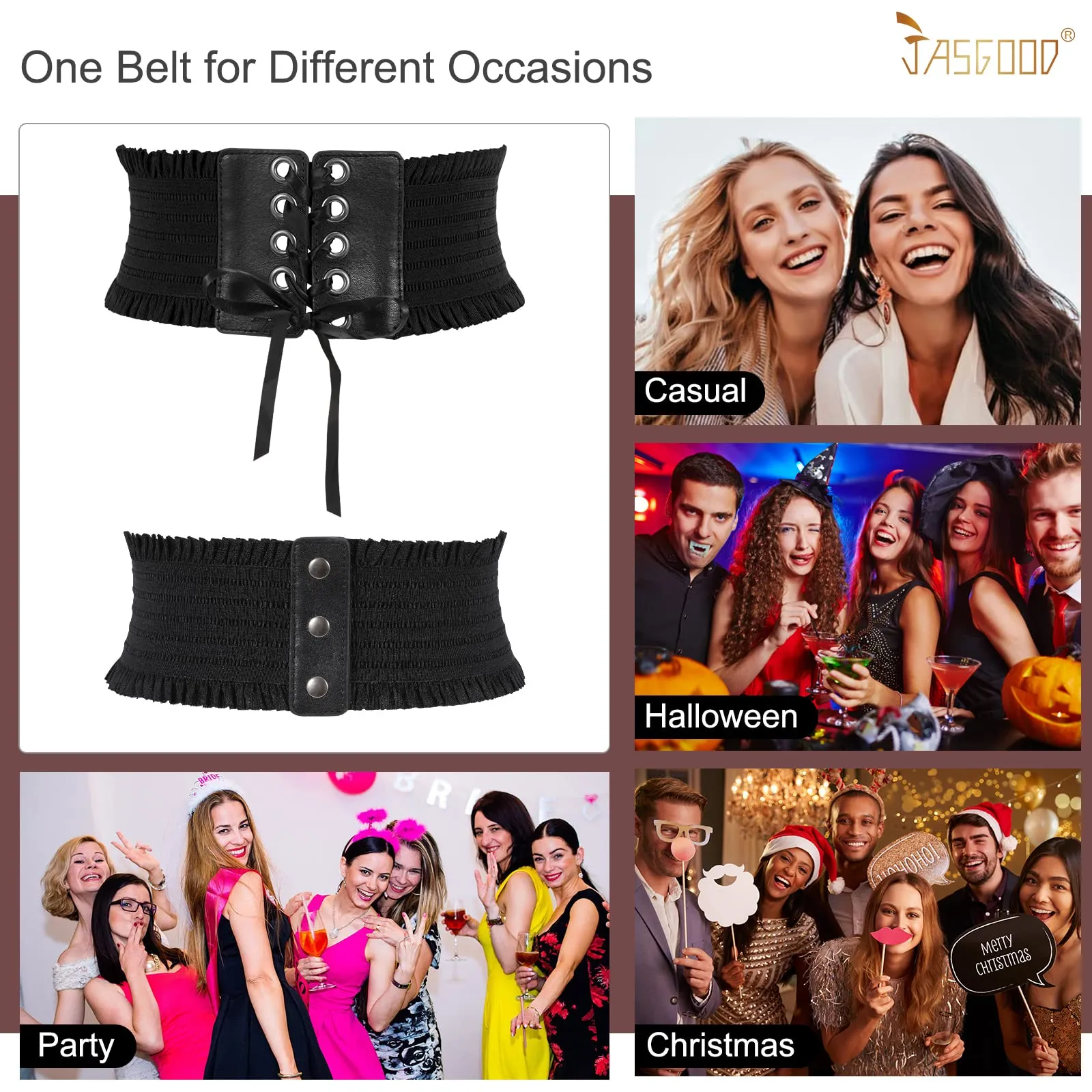 JASGOOD Women Wide Elastic Lace-up Waist Belt,Tied Costume Corset Waist Belt for Dress