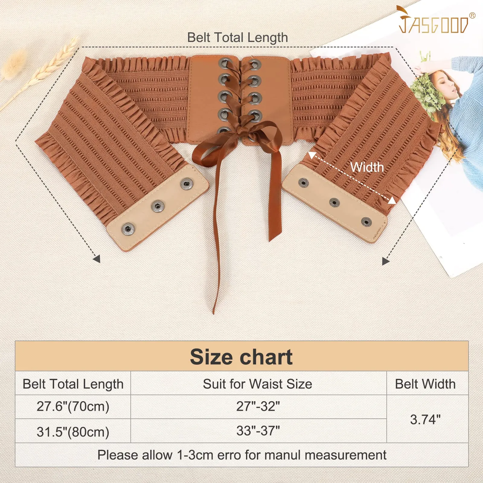JASGOOD Women Wide Elastic Lace-up Waist Belt,Tied Costume Corset Waist Belt for Dress