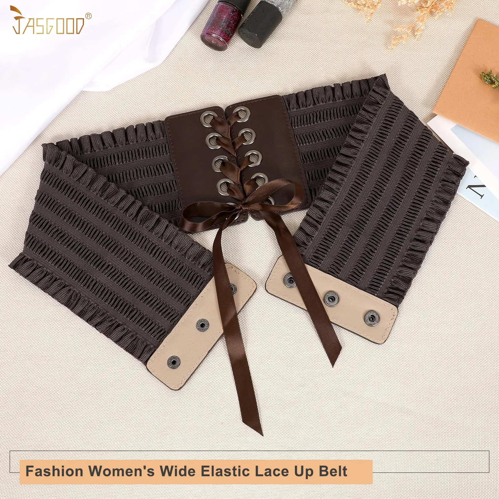 JASGOOD Women Wide Elastic Lace-up Waist Belt,Tied Costume Corset Waist Belt for Dress