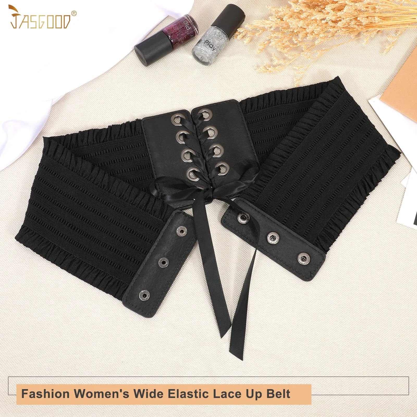 JASGOOD Women Wide Elastic Lace-up Waist Belt,Tied Costume Corset Waist Belt for Dress