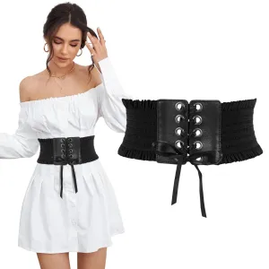 JASGOOD Women Wide Elastic Lace-up Waist Belt,Tied Costume Corset Waist Belt for Dress