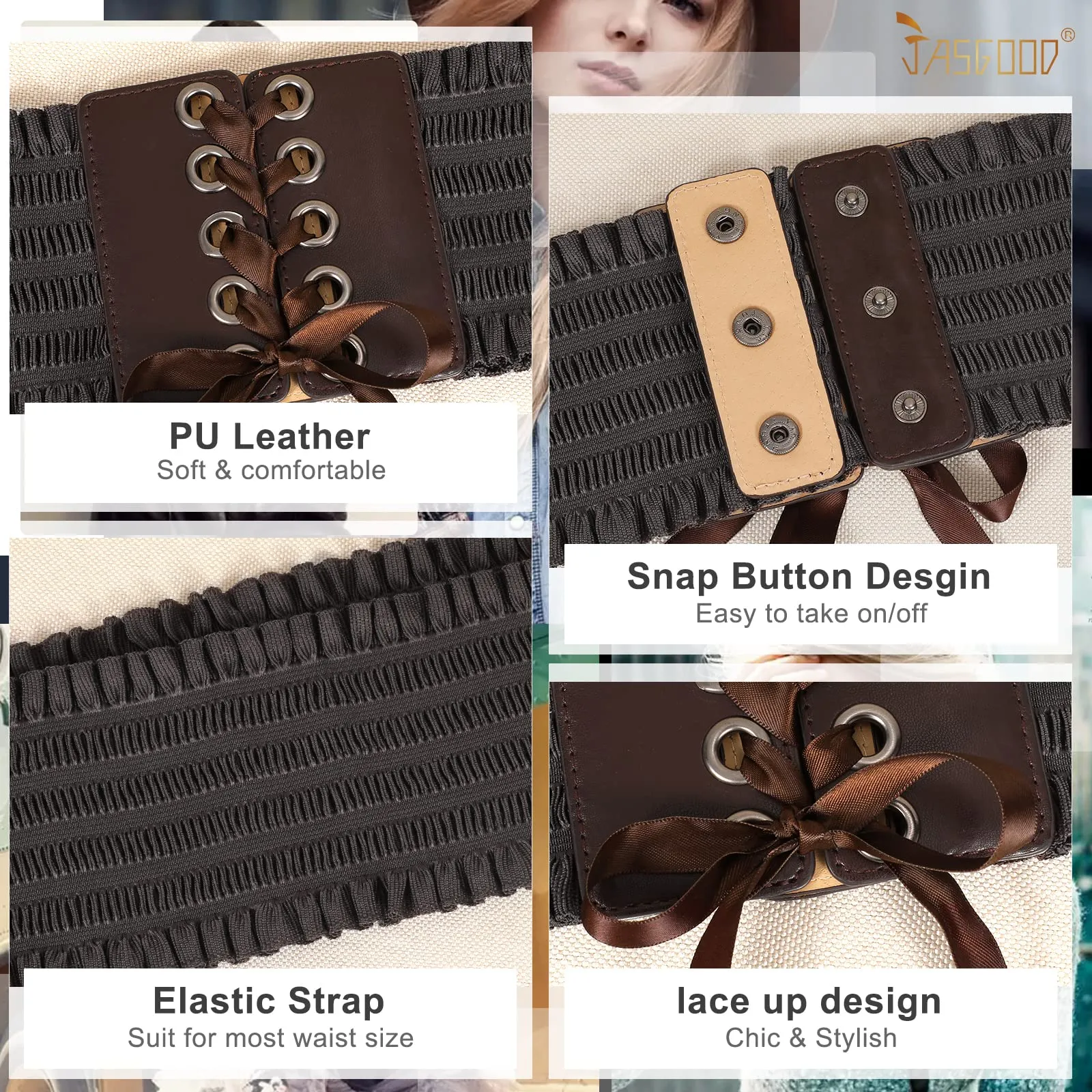 JASGOOD Women Wide Elastic Lace-up Waist Belt,Tied Costume Corset Waist Belt for Dress