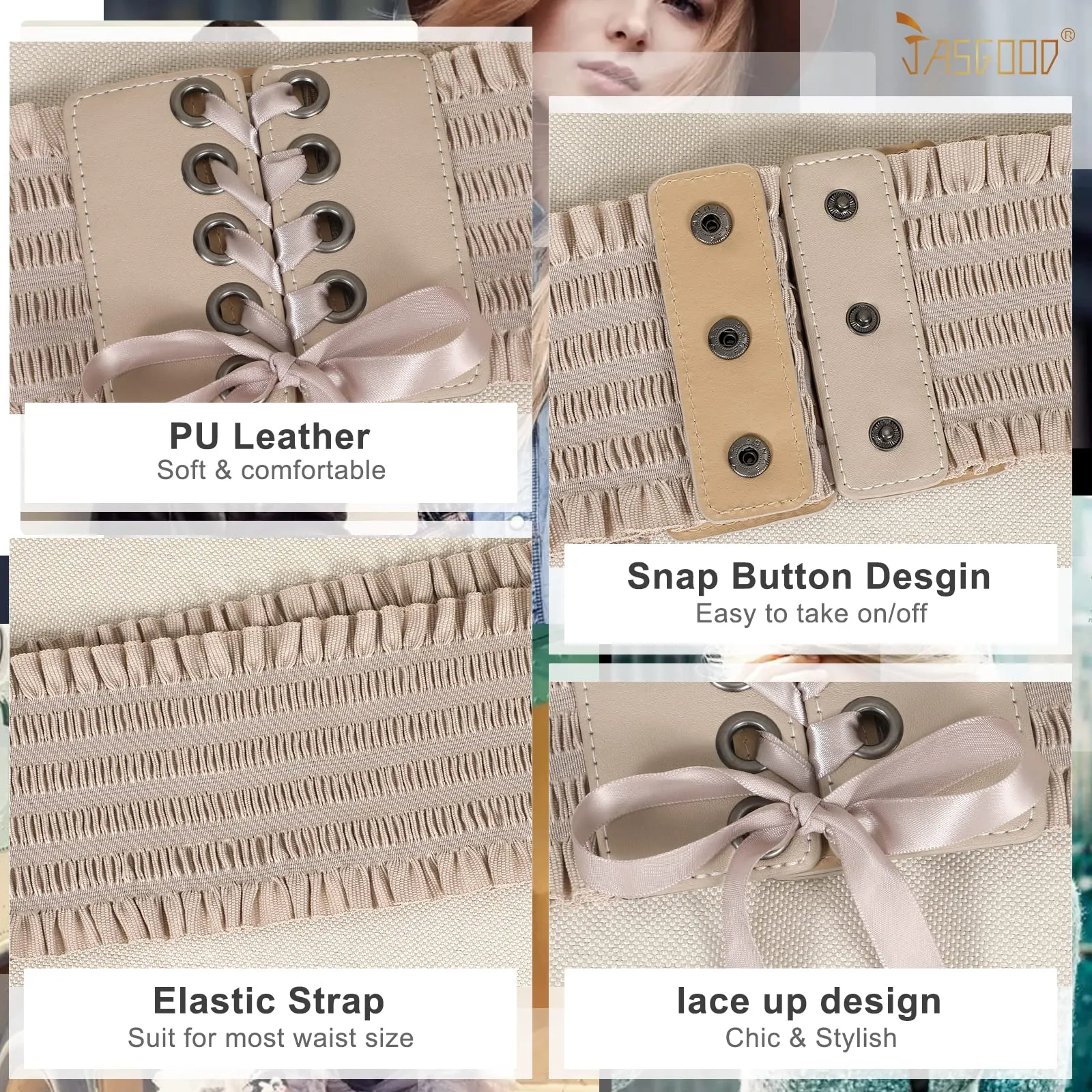 JASGOOD Women Wide Elastic Lace-up Waist Belt,Tied Costume Corset Waist Belt for Dress