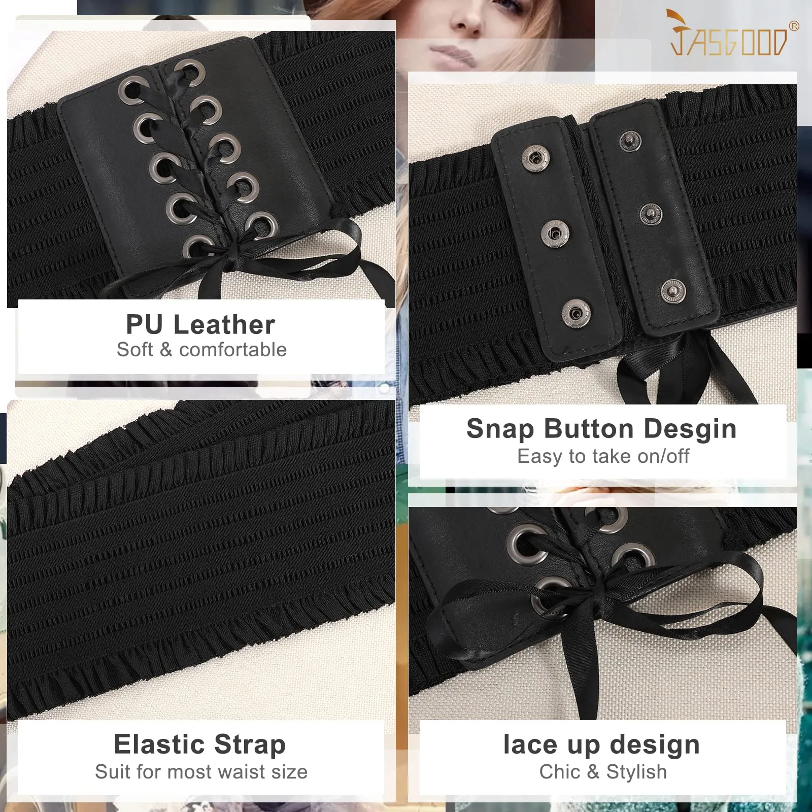 JASGOOD Women Wide Elastic Lace-up Waist Belt,Tied Costume Corset Waist Belt for Dress