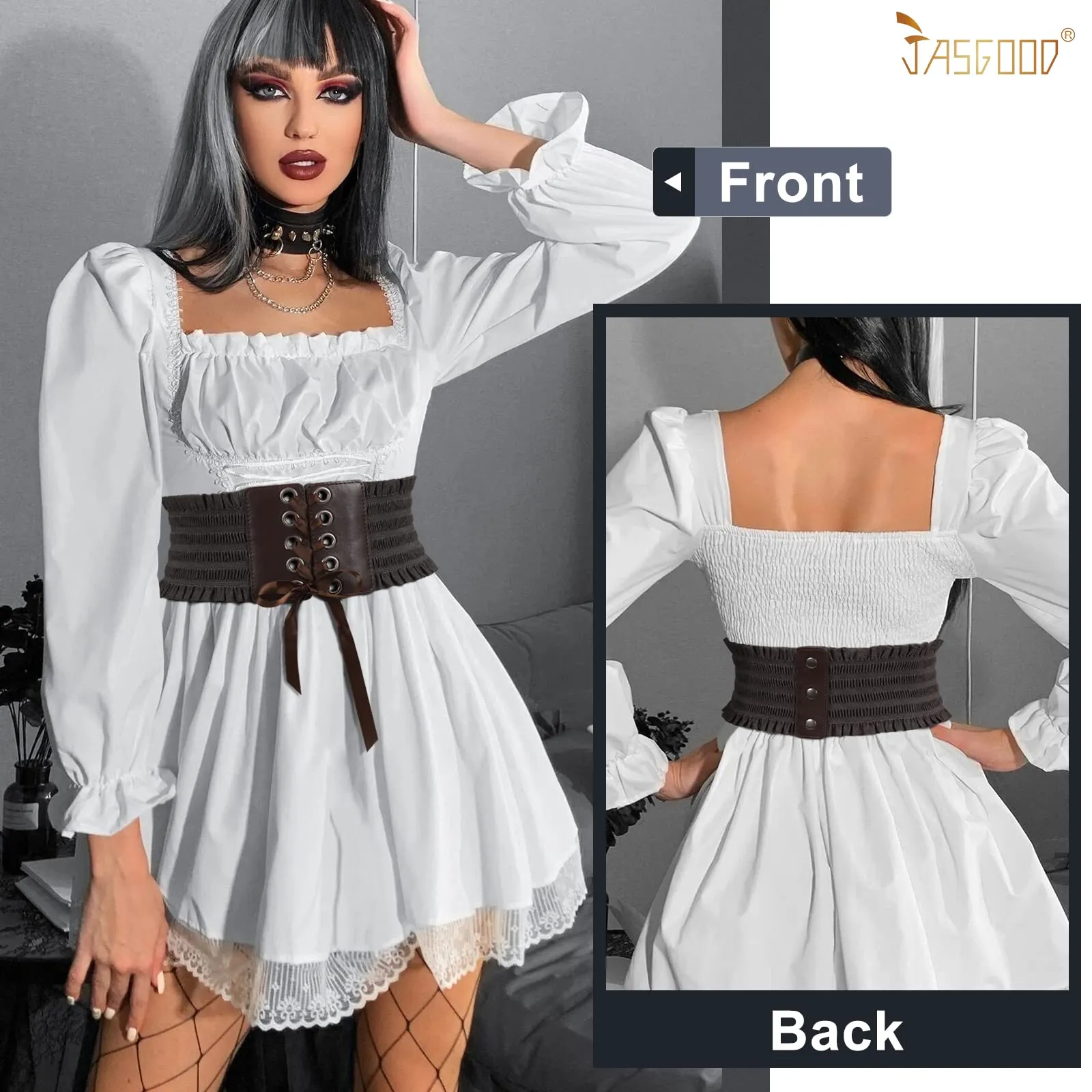 JASGOOD Women Wide Elastic Lace-up Waist Belt,Tied Costume Corset Waist Belt for Dress