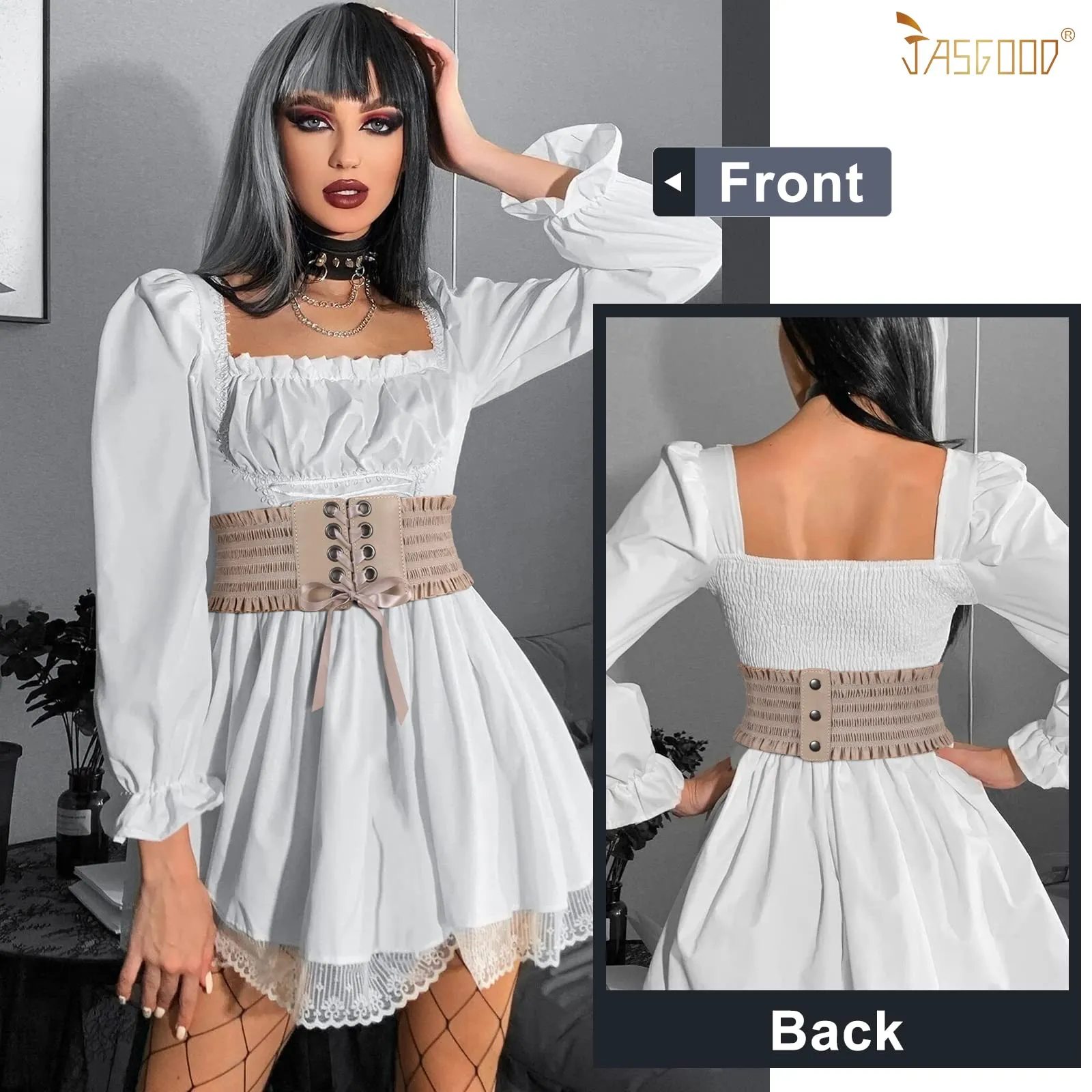 JASGOOD Women Wide Elastic Lace-up Waist Belt,Tied Costume Corset Waist Belt for Dress