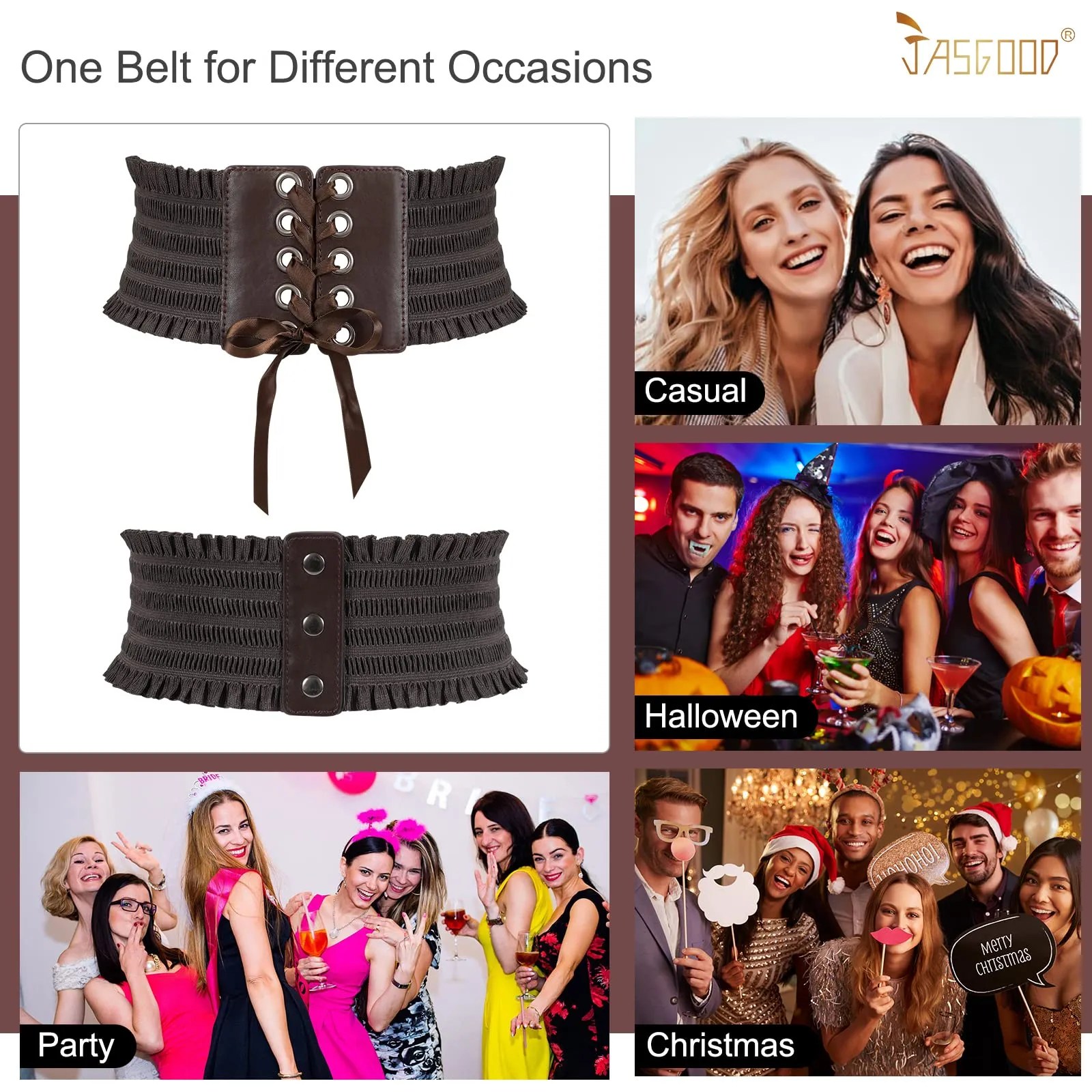 JASGOOD Women Wide Elastic Lace-up Waist Belt,Tied Costume Corset Waist Belt for Dress
