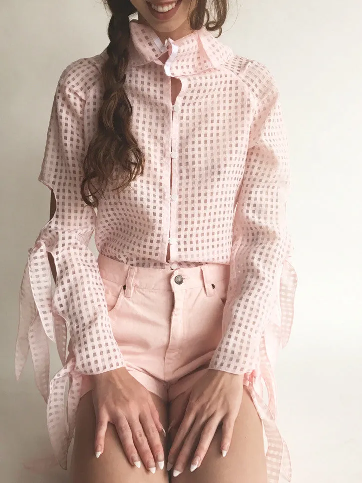 Kahle Handkerchief Sleeve Button Down, Pink