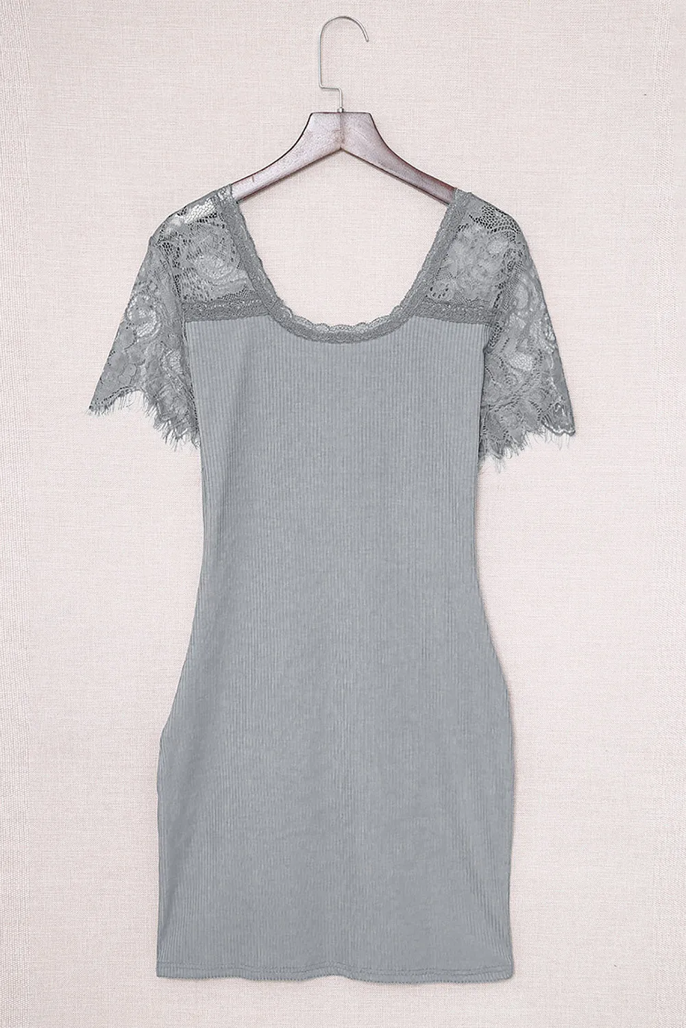 Lace Sleeve Ribbed Bodycon Dress