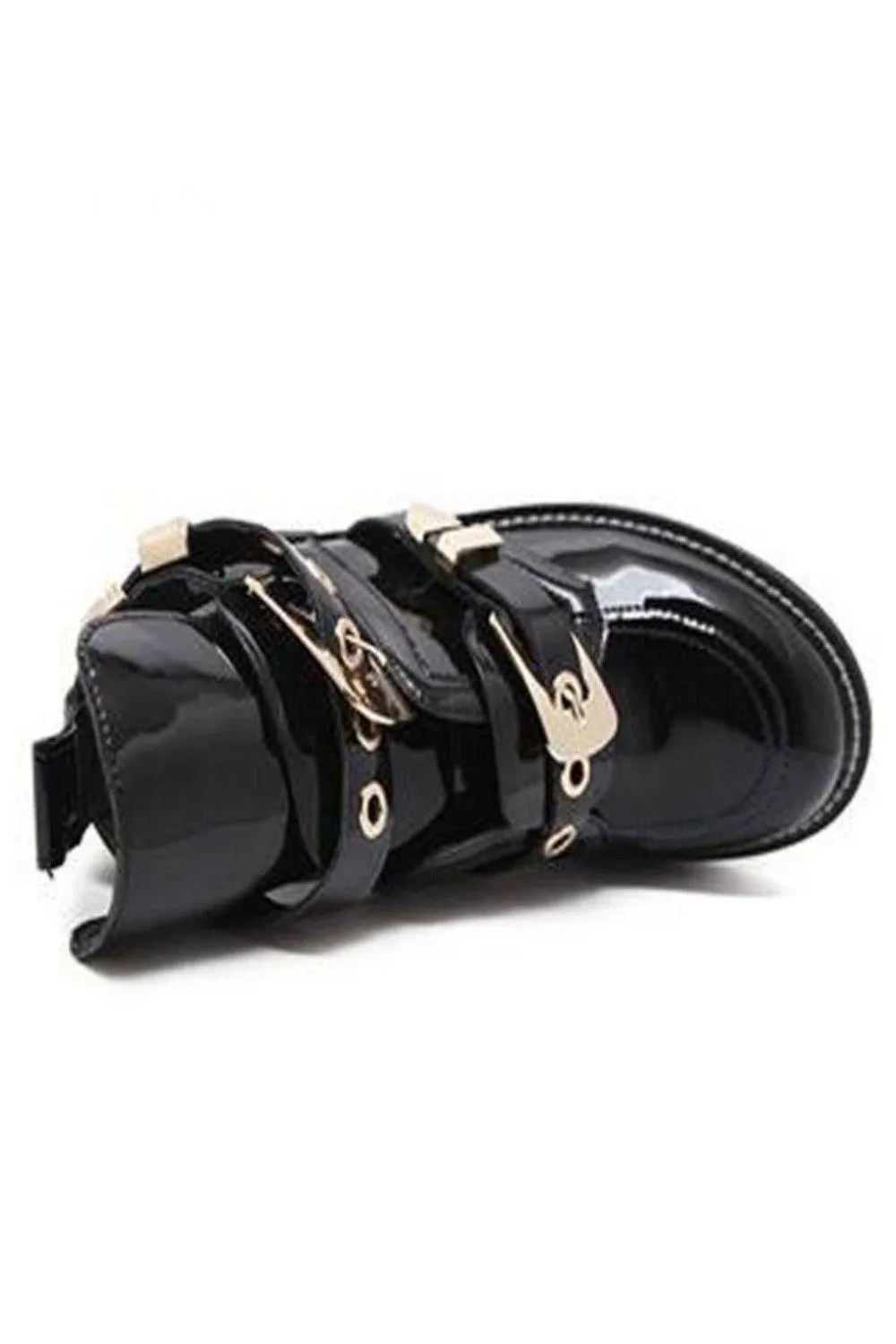 Let It Be Gold Buckle Black Ankle Boots