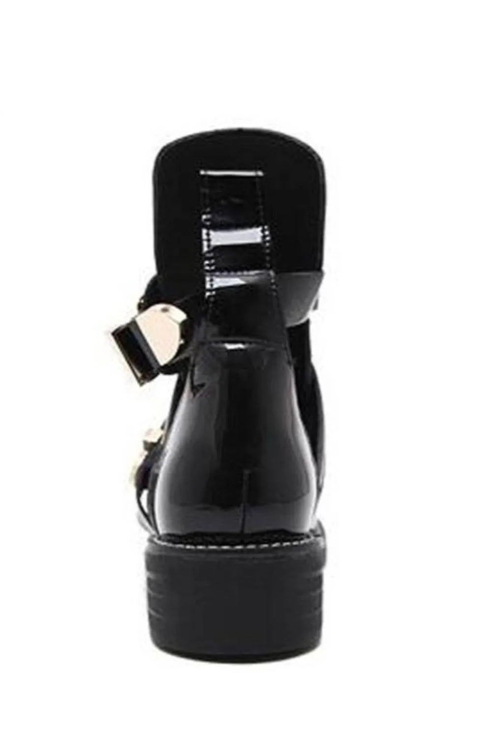 Let It Be Gold Buckle Black Ankle Boots
