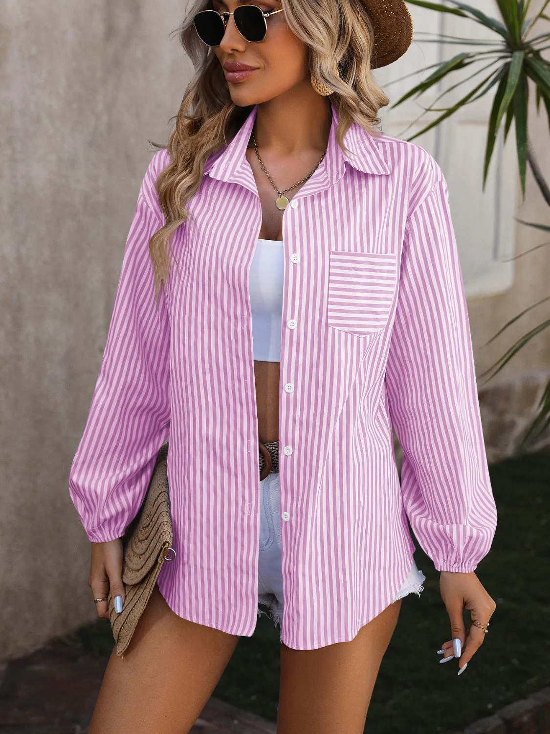Liberty Striped Pocketed Button Up Long Sleeve Shirt