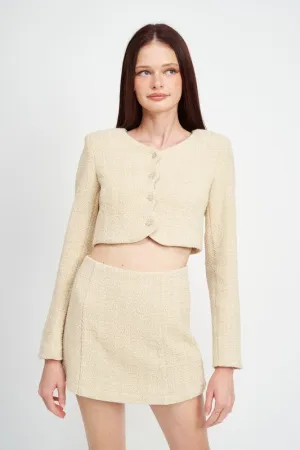 LONG SLEEVE BUTTON UP CROPPED TOP