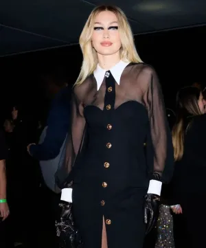 Long Sleeve Mesh Button Bodycon Long Bandage Dress