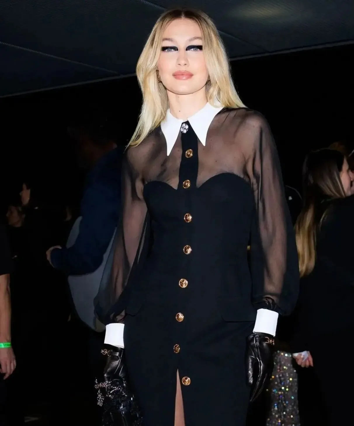 Long Sleeve Mesh Button Bodycon Long Bandage Dress